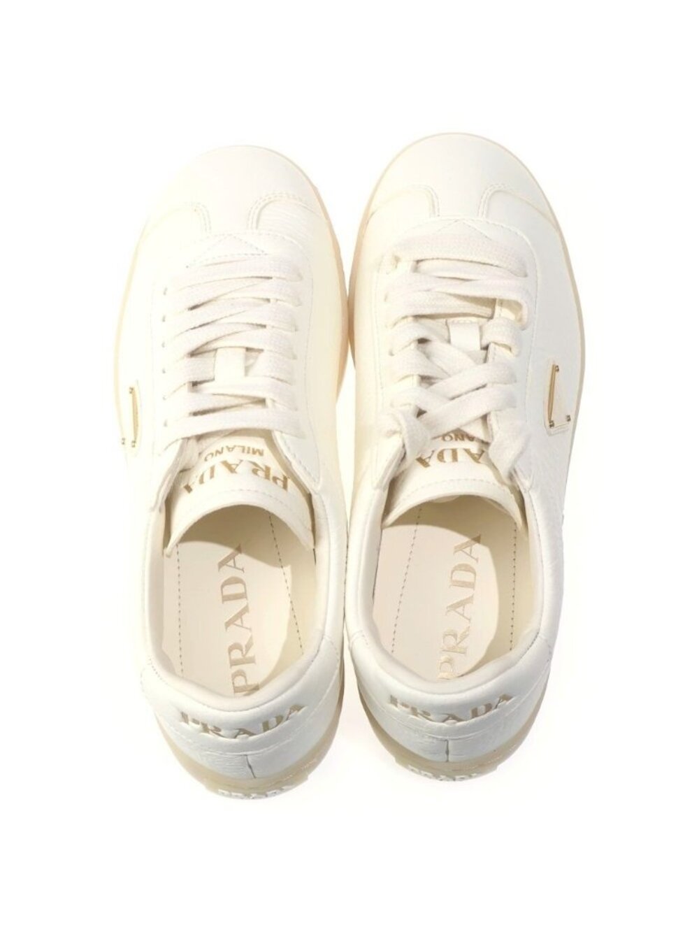 Prada Triangle Logo Leather Low Cut Sneakers White - Picture 4 of 6
